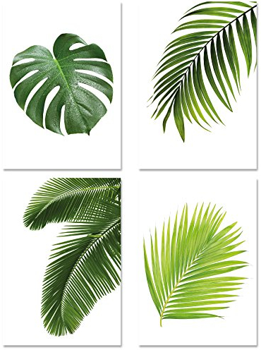 PICSonPAPER Poster 4er-Set BLÄTTER, ungerahmt DIN A4, Dekoration für Wohn- und Arbeitsräume, Monstera, Palmen, Kunstdruck, Wandbild, Geschenk (Ohne Bilderrahmen)