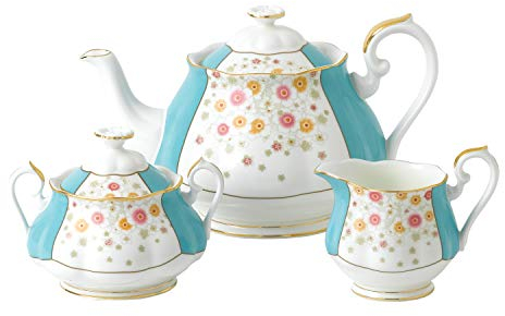 Royal Albert 100 Years 1930 Mint Deco Set de 3 théières Sucrier et Crème en Porcelaine Anglaise 42,2 x 24,7 x 17,6 cm Multicolore 42,2 cm