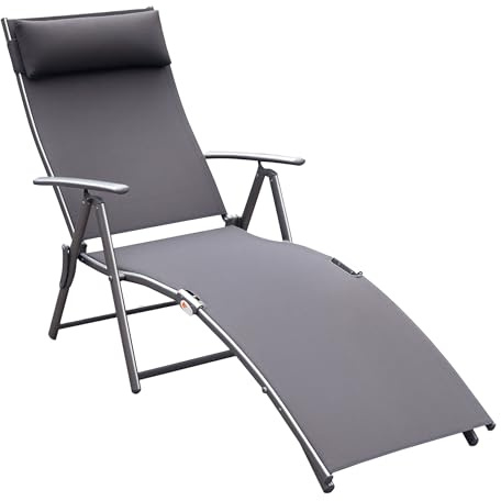 Outsunny Lettino Sedia a Sdraio da Giardino Pieghevole con Cuscino, Schienale con 7 Reclinazioni, 137x63.5x100.5cm, Grigio