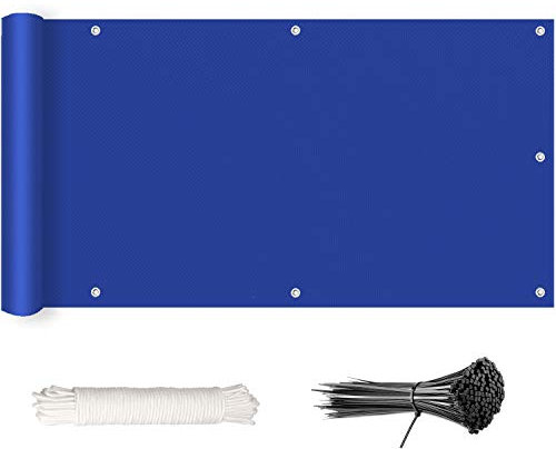 ROBAG Brise Vue Pas Cher, Tissu Polyester imperméable, avec Attaches de câble et Cordons pour Balcon/Patio/Jardin/Grillage, 80x550cm, Bleu