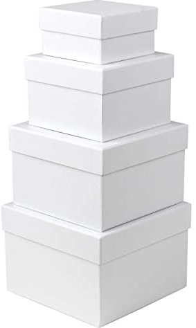 Briful Gift Box with Lid Square Paper Jewelry Gift Boxes Small Storage Box, Set of 4 Assorted Sizes, Suitable for Gifts, Bridesmaids, Crafting, Toys, Gift Packaging Box - White