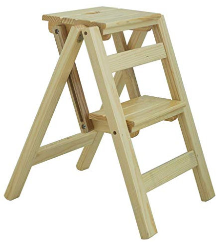 Sywlwxkq Escalera portátil Plegable Taburete Escalonado Escalera Plegable Asientos para sillas Escalera de Madera Escalera de Mano Madera cruda Escalera de Doble Uso Seguridad ensanchada Es