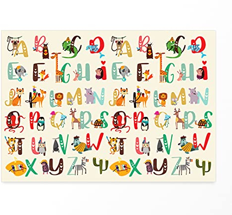 Friendly Fox Geschenkpapier Einschulung, 6 Bögen Geschenkpapier zum Schulanfang, Tier ABC Geschenkverpackung Einschulung Motivpapier
