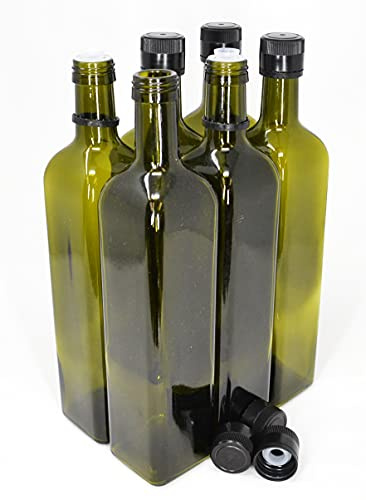 nicebottles Olive Oil Bottles with Cap & Pourer Fitment, Green, 750ml - Pack of 6