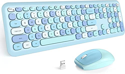 Wireless Keyboards and Mouse Combos, Portable 110 Keys Colorful Rainbow Colored Retro Typewriter Flexible Keyboard, 2.4GHz Connection and Optical Mouse(4#)