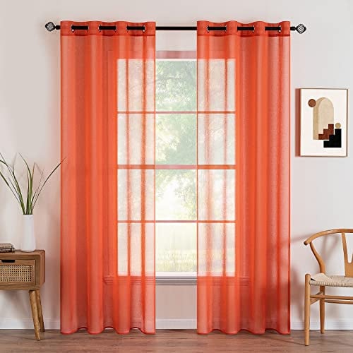 MIULEE Kurzvorhang mit Ösen transparent 140x145 cm 2er Set Orange | Sheer Voile Kurzgardine und Ösenschal, lichtdurchlässiger luftig Vorhang für Küche, Wohnzimmer, Schlafzimmer, Bad, dekorativ