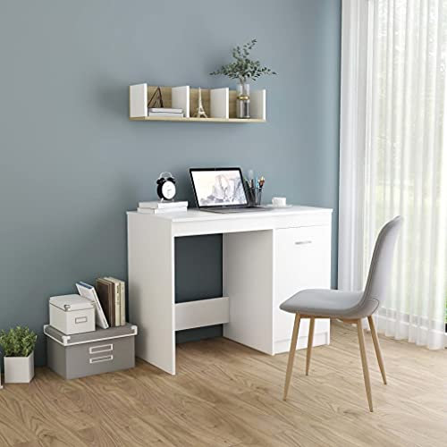 Atlojoys Schreibtisch, Computertisch, Arbeitstisch, Büromöbel, PC-Tisch, Officetisch, Tisch für Home Office Weiß 100×50×76 cm Spanplatte