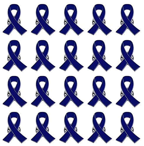 WANDIC 20 Broches en Ruban Bleu Foncé, Épingles Badges de Sensibilisation Au Cancer du Côlon et de la Prostate Décoration de Bijoux en Métal et en Émail Coloré, pour La Sensibilisation et l'espoir