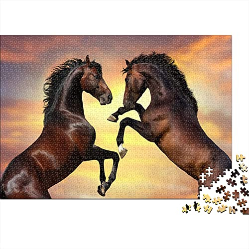 Puzzles für Erwachsene 1000 Teile Zwei Pferde|A538 Puzzles für Erwachsene Family Time Brain Challenge Puzzles 38x26cm