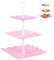 Présentoir à gâteaux à 3 niveaux - Présentoir à thé rose de l'après-midi, tasse carrée en plastique pour gâteaux, fruits, desserts, assiettes de service réutilisables pour anniversaire, mariage, fête