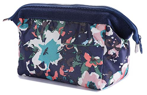 NOVAGO Petite Trousse de Toilette Compact Pliable, Trousse Maquillage, Pochette cosmétique Fleurie Style Japonais (Bleu Fleur)