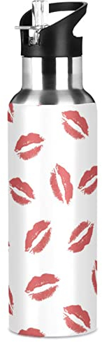 Red Lipstick Kiss Leak Free Isolierte Flaschen mit Griff 900 ml Vakuumflasche mit Strohhalmdeckel Thermoflasche für Wandern Radfahren BAP-frei