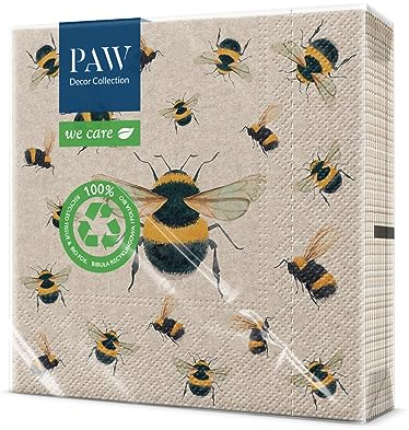 PAW - Servilletas Papel 3 Capas (33 x 33 cm) I 20 Unidades I Servilletas con Diseño de Naturaleza WE CARE I Servilletas Papel Decoradas para Cumpleaños, Fiesta, Decoupage I Color: Passing Butterflies