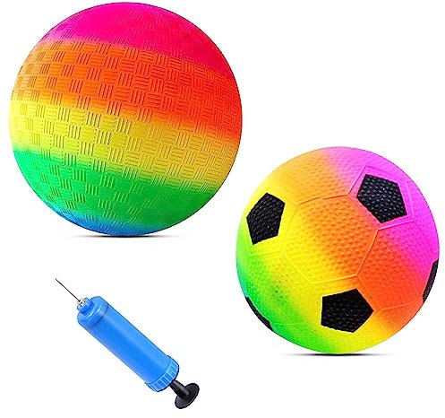 LETTERASHQP Regenbogenbällen Inflation, Kinder Spielball, Rainbow PVC Soft Ball für Kinder Spielball für Indoor Outdoor Kickball- 1 Regenbogenball,1 Regenbogenfußball&1 Pumpe