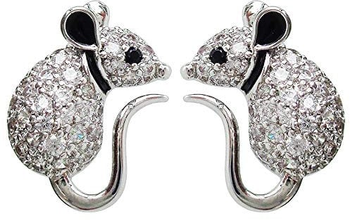 Navachi 18k White Gold Plated White Clear Crystal Mouse Mice Rat Ear Stud Az2665e Earrings