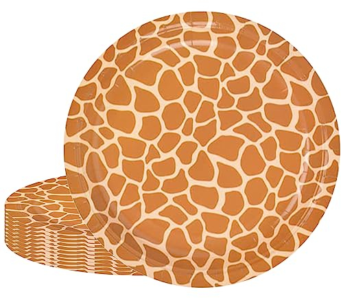 POPOYU 16Pcs Giraffe Print Party Paper Plates 7,SafariJungle Animals Round Dinner Plates,Giraffe Print Party Decorations for Baby Shower,Kids Jungle Safari Zoo Animal Theme BirthdayParty Decorations