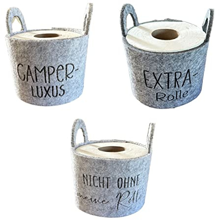 ReWu Dekoaufsteller Banderole Toilett-Papier Camping-Edition, Einfarbig, Camper Luxus, Extra Rolle, Nicht ohne Meine Rolle