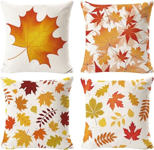 4 Stück Kissenbezug Herbst, Kürbis Kissen Kissenhülle Herbst Kissen Erntedankfest Kissenbezug 45x45 cm, Herbst Deko Herbstdeko Innen Fall Decor Pumpkin Autumn Pillow Kissenhülle Dekoration Aesthetic