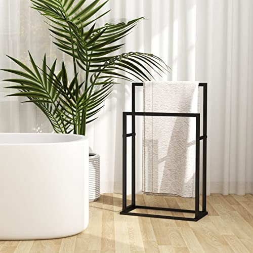 Handtuchständer Freistehend Schwarz 48x24x78,5 cm Stahl, CIADAZ Handtuchhalter, Handtuchleiter, Towel Holder, Garderobenleiste, Handtuchtrockner, Badetuchhalter, Handtuch Ständer
