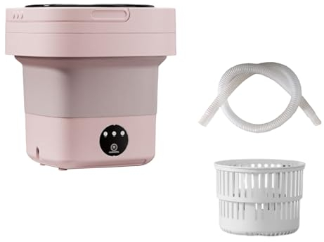 Kasituny Compact Washing Machine Portable Foldable for Underwear Baby Clothes Small Items 6.5l Capacity with Detachable Drain Basket Low Noise Powerful Motor Pink UK Plug