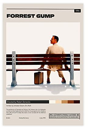 RIKCAT Forrest Gump Filmposter auf Leinwand, klassisch, Schlafzimmer, Dekoration, Sport, Landschaft, Büro, Raumdekoration, Geschenk, ungerahmt, 30 x 45 cm