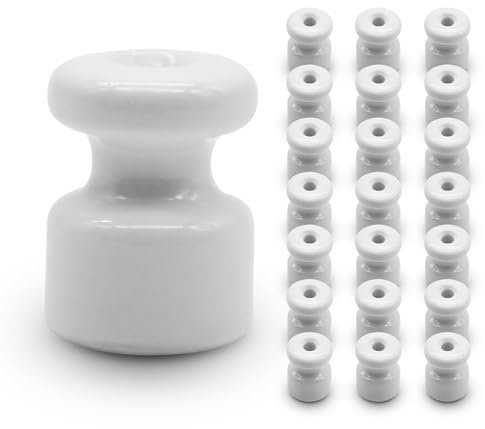 DOJA Barcelona | Isolatori in Ceramica | Bianco | 25 Pezzi | 18x23mm | isolante Fibra Ceramica | Resistenza Eccellente | Isolante Porcellana Elettricità, Cavo Intrecciato, Elettrico
