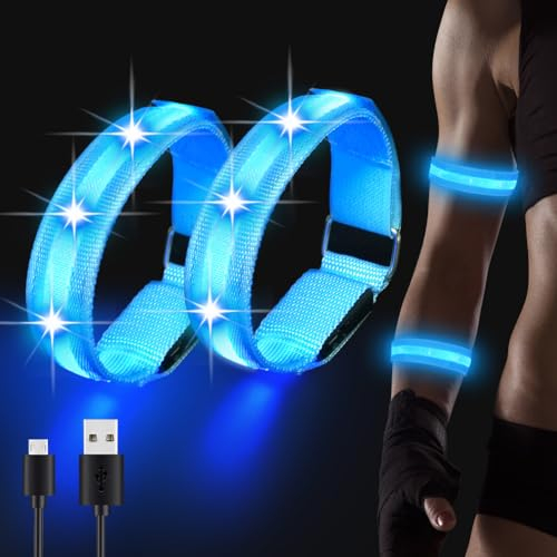 Ainiv LED Armband Aufladbar, 2 Stück Reflective LED leucht Armbänder Lichtband, Band Leuchtarmband, Kinder Erwachsene Nacht Sicherheits Licht für Joggen Laufen Hundewandern Running Outdoor Sports-Blau