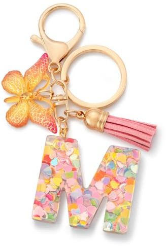 CHUQING Schlüsselanhänger mit Anfangsbuchstaben für Mädchen und Frauen, Rosa, süßer Schmetterlings-Herz-Schlüsselanhänger für Rucksack, Schultasche