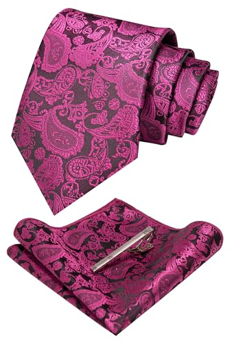 JEMYGINS Cravate et mouchoir de poche pour homme avec motif cachemire gracieux et élégant, Rose violet., M