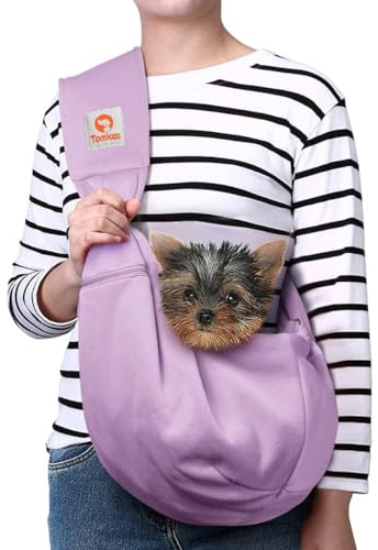 Tomkas Hundetragetuch - Haustiertragetasche für kleine Hunde und Katzen, Verstellbarer Gurt, Reißverschlusstasche, Schnappverschluss für Haustiere (Lila, M - Verstellbarer Gurt EU)