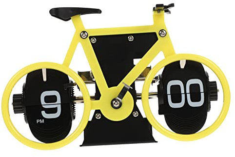 MAGICLULU Vintage Fahrrad Flip Uhr Aus Robustem Metall Mechanische Tischuhr Für Büro Und Wohnzimmer Dekoratives Schreibtischornament in Gelb