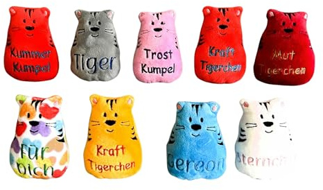 Personalisierter Tiger aus Microfaserplüsch, Kuscheltier für Babys & Kinder | Mutmacher & Trostspender, Kummertiger, Bestickt