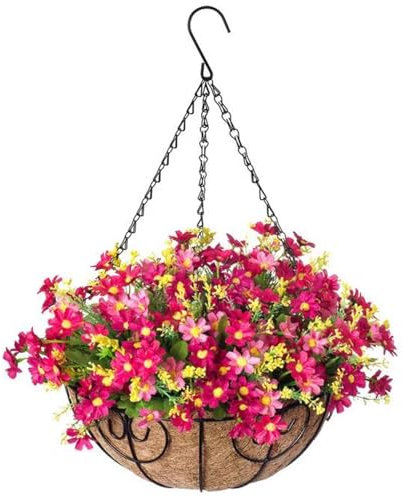 LAANCOO Realistic Daisy Flowers Hanging Plants Artificial Decor UV Resistant for Outdoors Patio Garden
