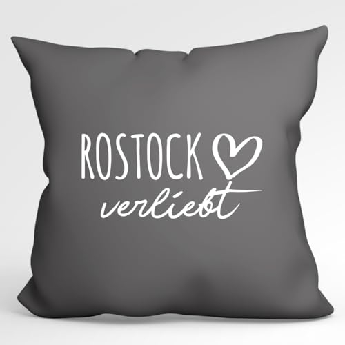 Huuraa Zierkissenbezug Rostock verliebt Geschenk 40x40cm Steel Grey Baumwolle Rostock Dekoration