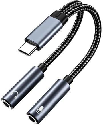 MMOBIEL Adaptador USB-C a 3.5mm Audio Auriculares e Micrófono Splitter 32 bit Tipo-C a Doble 3.5mm Aux Y Splitter Auricular Micrófono para iPhone 16 15, iPad, MacBook, Galaxy S25 S24 S23 S22, Pixel