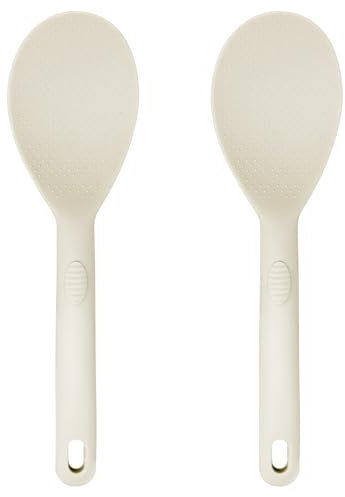 JS Gourmet 2 Pcs Silicone Rice Paddle, Heat Resistant Non-Stick Rice Spoon Spatula with Comfortable Handle for Cooking and Serving Mashed Potatoes, Scrambled Eggs, Sticky Bread Pudding - Cream