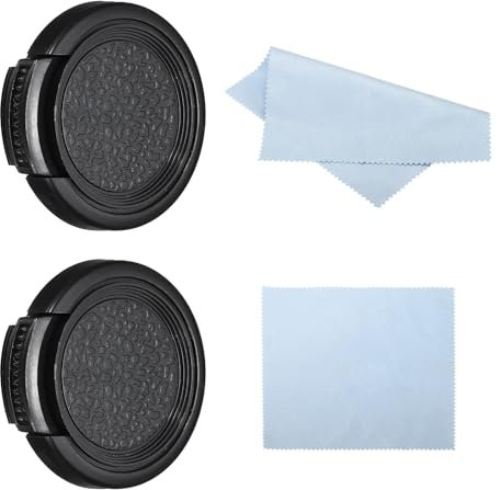 PATIKIL 30mm Lens Cap, 2 Pack Sides Pinch Snap Camera Lens Cover for Front Lens with Cloth, Suitable for 30mm Thread Universal DSLR Lenses, Black for Nikon, for Fujifilm, for Pentax