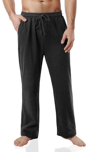 Ohoo Herren-Sweathose, offene Unterseite, gerades Bein, Loungehose mit Taschen, Yoga, Laufen, Workout, Dca011, Anthrazit, X-Large