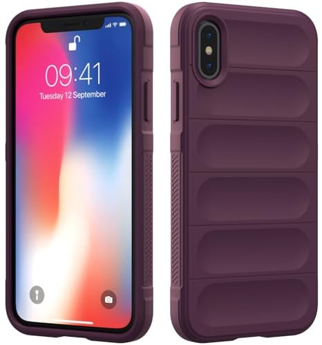 Custodia Compatibile con iPhone X, Silicone Custodia per Tutto il Corpo, Copertura Antiurto con Fotocamera Protettivo, Cover Morbida al Tatto con Fodera in Microfibra - Viola Scuro