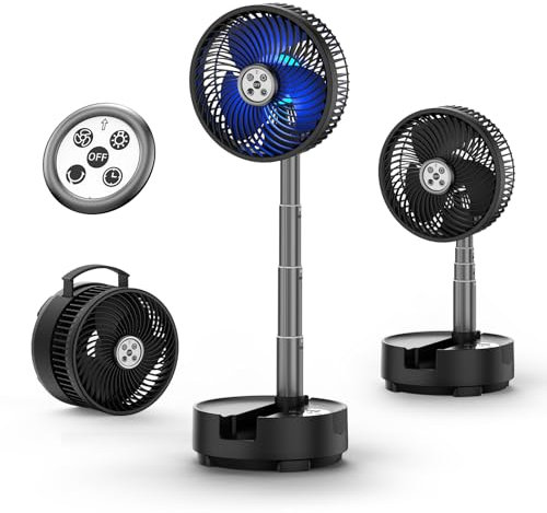 Socool 8 inch Portable Fan-Battery Operated Fan, Oscillating Rechargeable Fan with 20000mAh, Remote Control LED Lights, 112Hrs Works, Portable Foldable Fan for Camping travel Outdoor