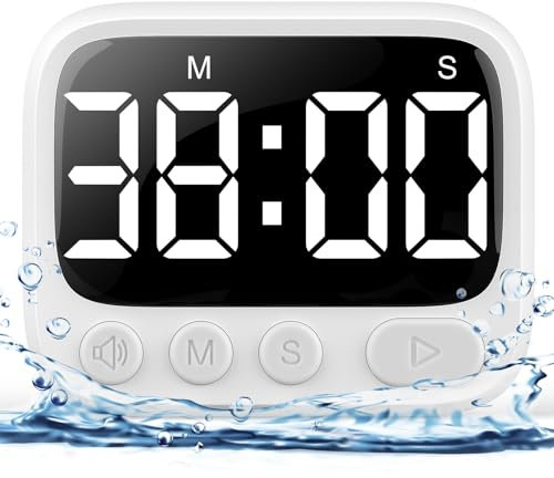 HAUKINIX Minuteur de douche étanche pour salle de bain, toilettes, cuisine pour montage mural, étude, avec support pliable, chronomètre avec ventouse pour la natation, rechargeable, blanc