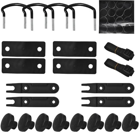 Blueshyhall 4 Stück Auto Dachbox Befestigung U Bügel, 85mm Innenbreite U-Bolzen Dachbox Halterung Zubehör mit 8 Heavy Duty Kontermuttern 2 Bändern und 16 Lochdichtungsaufkleber