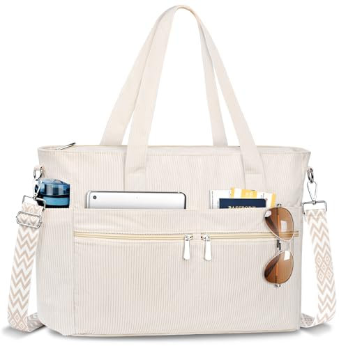 LUROON Cord Tasche Damen Groß Umhängetasche Tote Bag Handtasche Damen Groß Mit 15,6 Zoll Laptopfach Shopper Tasche Schultertaschen Mit Abnehmbarem Schultergurt für Arbeit Schule Reisen Schule
