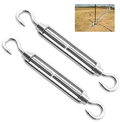 2 Pezzi Tenditore Filo Regolabile, M6 Tenditore Corda con 2 Gancio, Tenditori In Acciaio Inossidabile 304, Tenditori Occhiello per Cavi in Acciaio, per Tensionare le Corde e Regolar