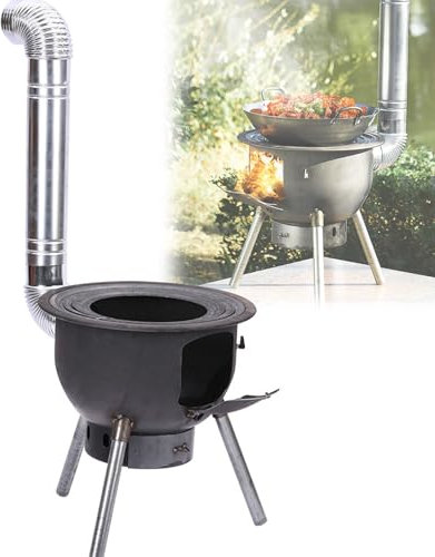 Kleiner Holzofen zum Kochen mit Schornstein Rohr, Camping Ofen Holz mit Feuerringen Outdoor Ofen aus Metall, für Camping, Outdoor, Picknick, Heizung, Kochen(52cm(20.47in))