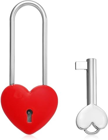Lucchetto a forma di cuore con chiave, stile vintage, per San Valentino, rosso, 3,5 pollici