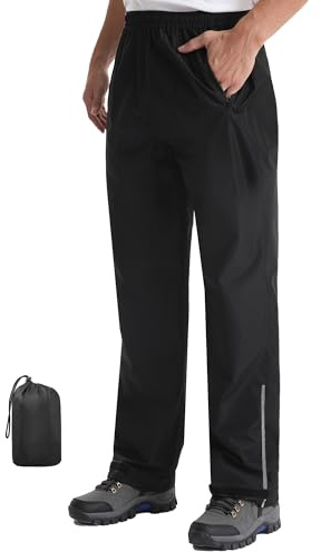 Coutyuyi Regenhose für Herren wasserdichte Leichte Überziehhosen Verpackbare Winddichte Outdoorhose zum Golf Arbeit Wandern (Schwarz, L34)
