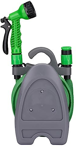Kinzo Manguera de jardín flexible 10M - Incluye accesorios y soporte para manguera de jardín - Cabezal de pulverización con 7 posiciones de pulverización - Plástico - Verde/Gris