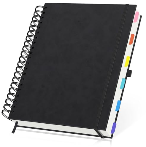 Yarotm Notizbuch A4-1 PC 240 Seiten/120 Blatt Spiralblock a4 Liniert 7mm - 100GSM Lined Papier Notebook - Notizblock mit Spiralbindung PU Leder Hardcover 28.5x21.6cm - Schreibblock Schwarz
