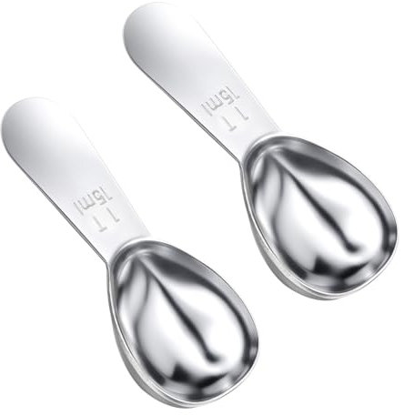 Nogeqi 2 Pack Coffee Scoop, Stainless Steel Coffee Measuring Spoon, Small 1 Tablespoon Measuring Spoon for Jars, Short Handle Fits into Canisters (1tbsp, 15ml)